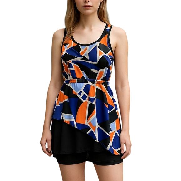 Harlowe & Graham Blue & Orange Geometric Dress Size Small - Picture 1 of 7